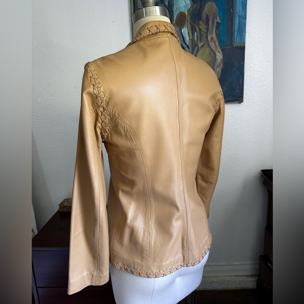 Tan Leather Button-Front Jacket - image 3